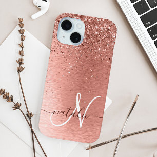 Coque Pour iPhone 15 Rose Gold brossé Parties scintillant métallique No