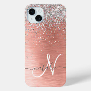 Coque iPhone 15 Mini Rose Gold brossé Parties scintillant métallique No