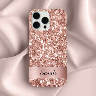 Coques iPhone 16 Pro Max Rose Gold Carré Paillettes Scintillement Bande de 