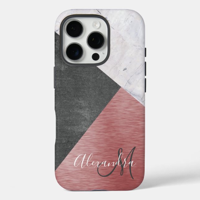 Coques Case-Mate iPhone Rose Gold, Chalkboard & Marble - Ajouter Monogramm (Verso)