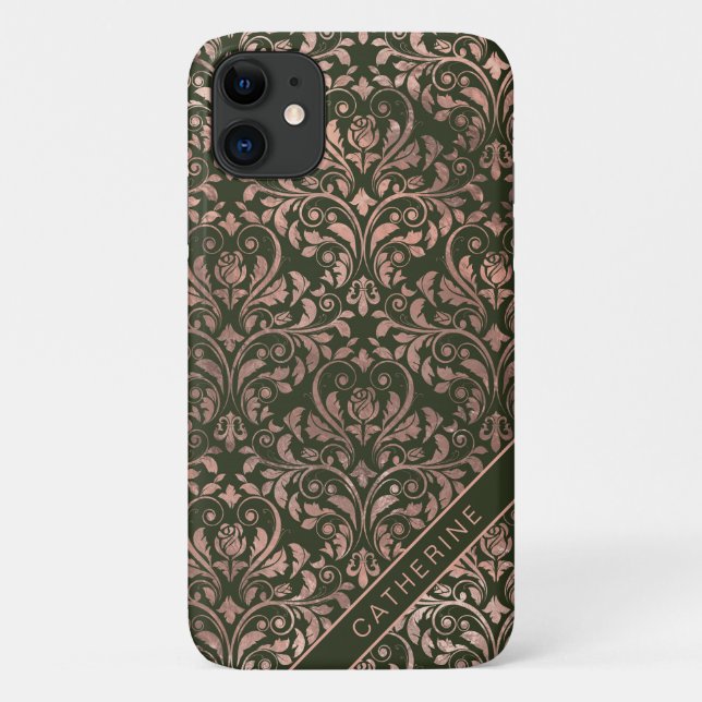 Coques Case-Mate iPhone Rose Gold Chic Damask Nom Personnalisé (Dos)