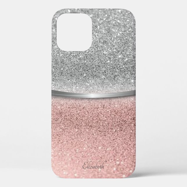 Coques Case-Mate iPhone Rose gold et argent pailleté bokeh élégant (Verso)