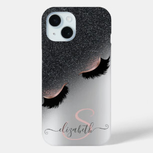 Coque Pour iPhone 15 Rose Gold Faux Lashes Parties scintillant noire Om