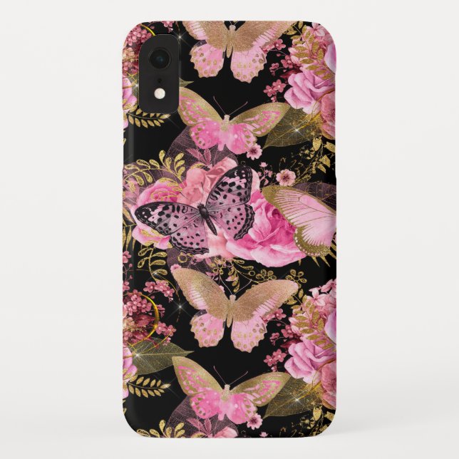 Coques Case-Mate iPhone Rose Gold Floral et Butterfly Girl Motif (Dos)