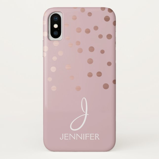 Coques Case-Mate iPhone Rose Gold Foil Girl Confetti Monogramme (Dos)