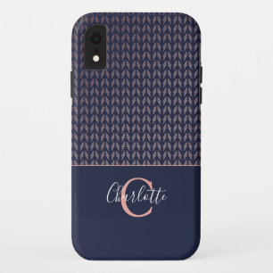 Case-Mate iPhone Case Rose Gold Foil Tribal Boho Navy Blue Monogramme