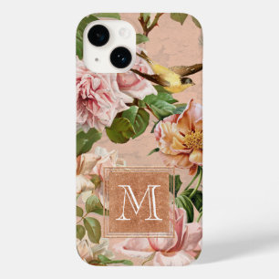 Coque Pour iPhone 14 Rose Gold Girly Floral Vintage rose Monogramme