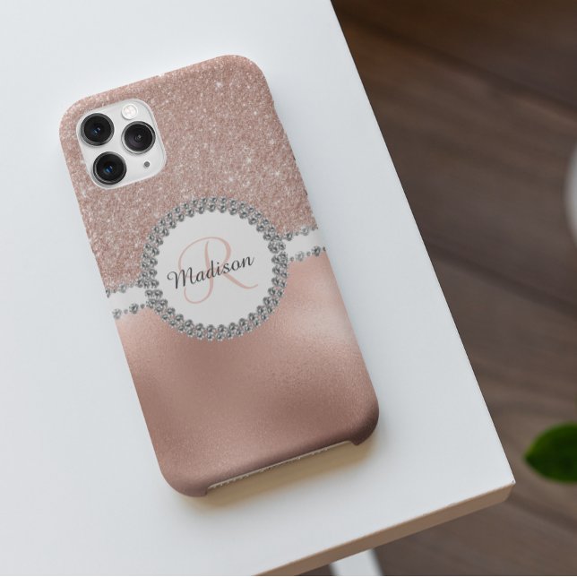 Coques Case-Mate iPhone Rose Gold Glam Diamond Monogramme tendance (Créateur téléchargé)