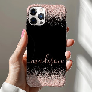 Case-Mate iPhone Case Rose Gold Glitter Confetti Noir Personnalisé