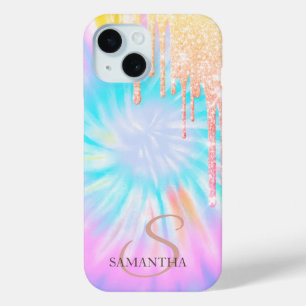 Coque Pour iPhone 15 Rose Gold Glitter Elegant Gouttes Tie Dye