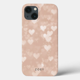 iPhone 13 Case Rose Gold Heart Bokeh