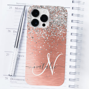 Coque Pour Pour iPhone 14 Pro Max Rose Gold Jolie fille Parties scintillant argent b