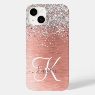 Coque Pour iPhone 14 Rose Gold Jolie fille Parties scintillant argent b