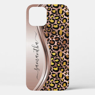 Case-Mate iPhone Case Rose Gold Leopard Nom manuscrit Métal