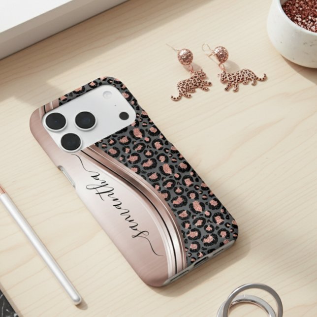 Coques Case-Mate iPhone Rose Gold Leopard Nom manuscrit Métal (Créateur téléchargé)