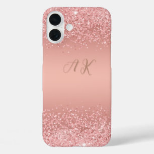 Coques iPhone 16 Plus Rose Gold Luxe Élégant Monogramme à l'effet paille