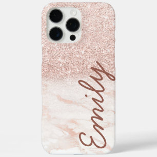 Coques iPhone 16 Pro Max Rose Gold Marbre Ombré Paillettes Nom Personnalisé