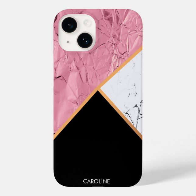 Coques Case-Mate iPhone Rose Gold Noir et Motif Marbre blanc (Verso)