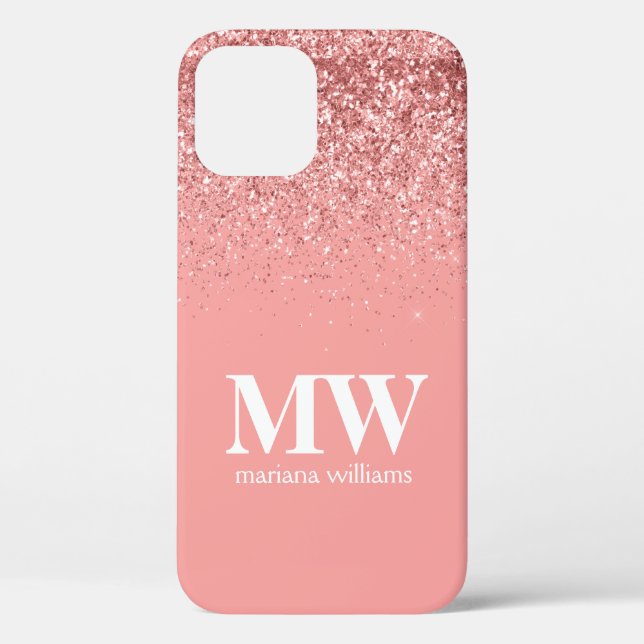 Coques Case-Mate iPhone Rose Gold Pailleté Élégant Script Monogrammé (Verso)