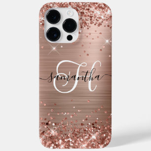 Coque Pour Pour iPhone 14 Pro Max Rose Gold Pailleté Monogramme Glamour