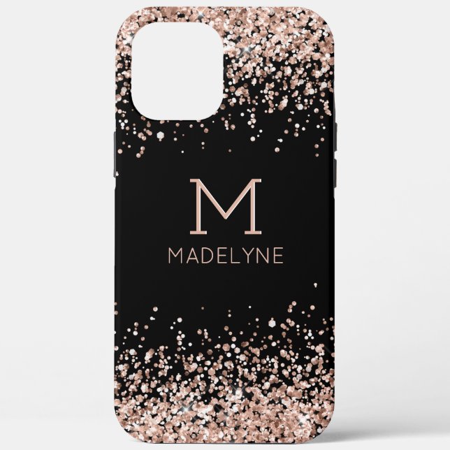 Coques Case-Mate iPhone Rose Gold Parties scintillant Noir Nom personnalis (Verso)