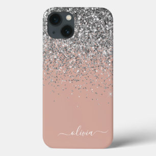 Case-Mate iPhone Case Rose Gold Rose Pâle Pailleté Argent Monogramme