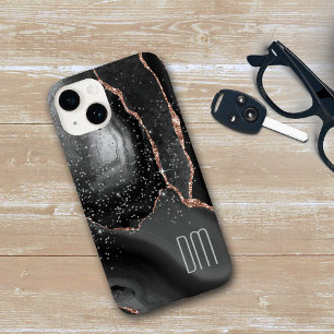 Coque Pour iPhone 14 Rose Gold Sparkle Abstract Monogram