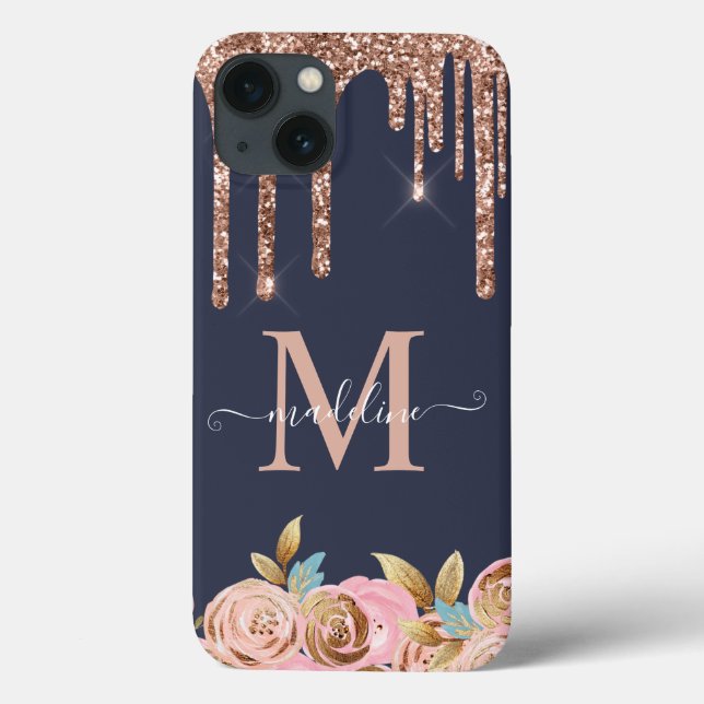 Coques Case-Mate iPhone Rose Gold Sparkle Glam Parties scintillant Monogra (Verso)