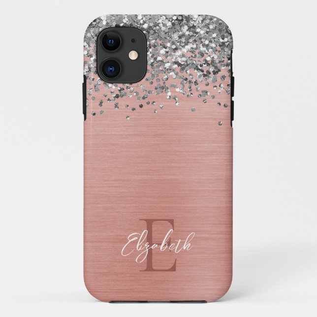 Coques Case-Mate iPhone Rose Gold Sparkle Parties scintillant Girl Monogra (Dos)