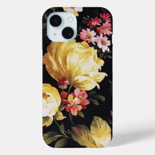 Coque Pour iPhone 15 Rose jaune sur noir