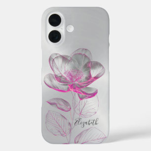 Coque Pour iPhone 16 Rose métallique rose Argent Ajouter un nom