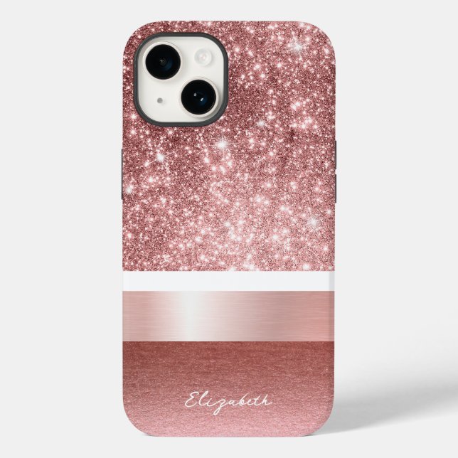 Coques Case-Mate iPhone Rose moderne Blush Foil Parties scintillant Monogr (Verso)