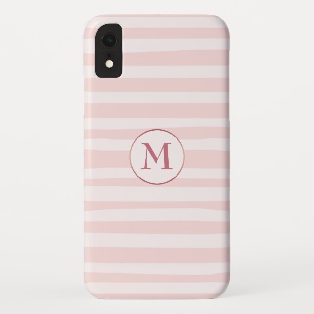Coques Case-Mate iPhone Rose Monogramme de rayures rose vif Personnalisé (Dos)