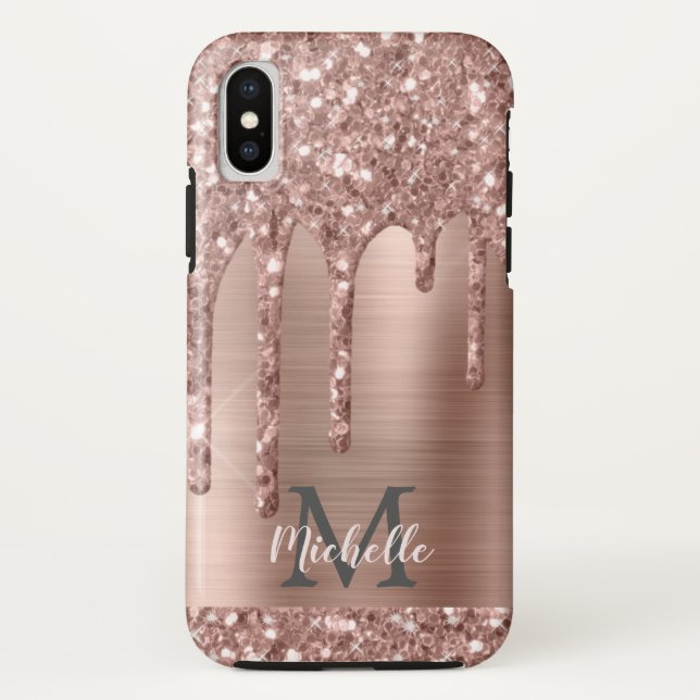 Coques Case-Mate iPhone Rose monogramme Parties scintillant d'or sur métal (Dos)