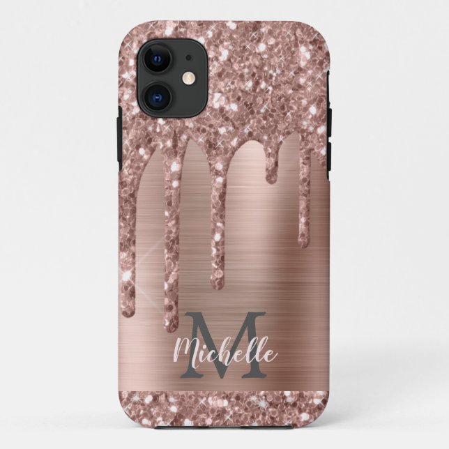 Coques Case-Mate iPhone Rose monogramme Parties scintillant d'or sur métal (Dos)