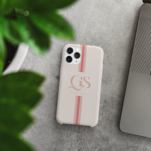 Coque iPhone 15 Pro Max Rose   Monogramme Rayures Chic 