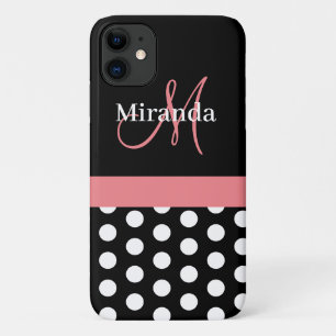Case-Mate iPhone Case Rose noir blanc Polka point Monogramme