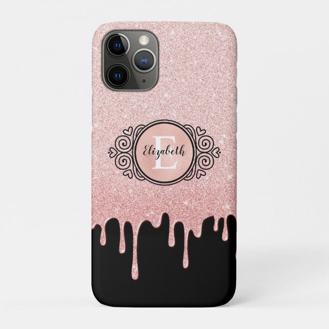 Coques Case-Mate iPhone Rose noir fille Parties scintillant d'or  Monogram (Dos)