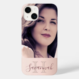 Coque Pour iPhone 14 Rose or blush nom monogramme photo