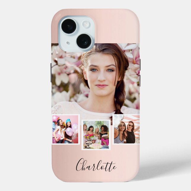 Coques Case-Mate iPhone Rose or blush photo nom de collage (Verso)