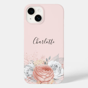 Coque Pour iPhone 14 Rose or rose rousse argenté nom élégant