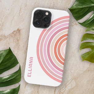 Coque iPhone 15 Pro Max Rose orange violet personnalisé rayures Midcentury