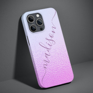 Coque Pour iPhone 14 Rose Pailleté Féminin Irisé Nom Personnalisé