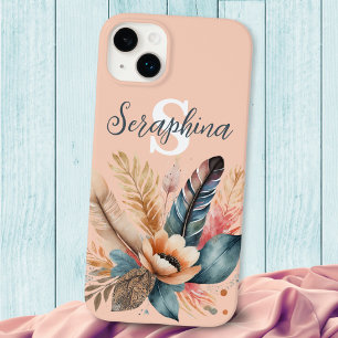 Coque Pour iPhone 14 Plus Rose Pâle Élégant Floral Monogrammé