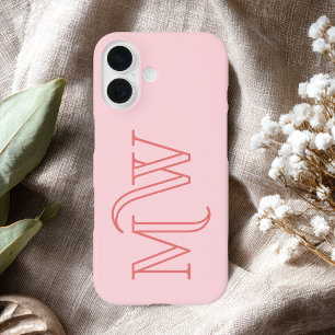 Coque Pour iPhone 16 Rose Pâle Grandes Initiales Monogramme Simple Mini