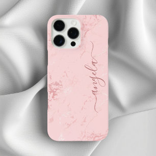 Coques iPhone 16 Pro Max Rose Pâle Marbre Glam Signature