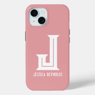 Coque Pour iPhone 15 Rose Pâle Monogramme Minimaliste