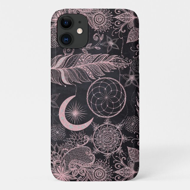 Coques Case-Mate iPhone Rose Parties scintillant or Dreamcatcher Feathers  (Dos)