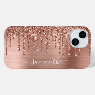 Coque Pour iPhone 15 Rose Parties scintillant or et Foil Girly Signatur