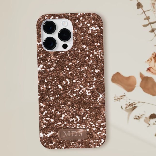 Coques Case-Mate iPhone Rose Parties scintillant or Faux métal Monogramme  (Faux and fabulous Rose Gold Glitter Phone Case with space for your initials)